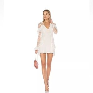 For Love And Lemons White Plunge Bishop Sleeve Sundress